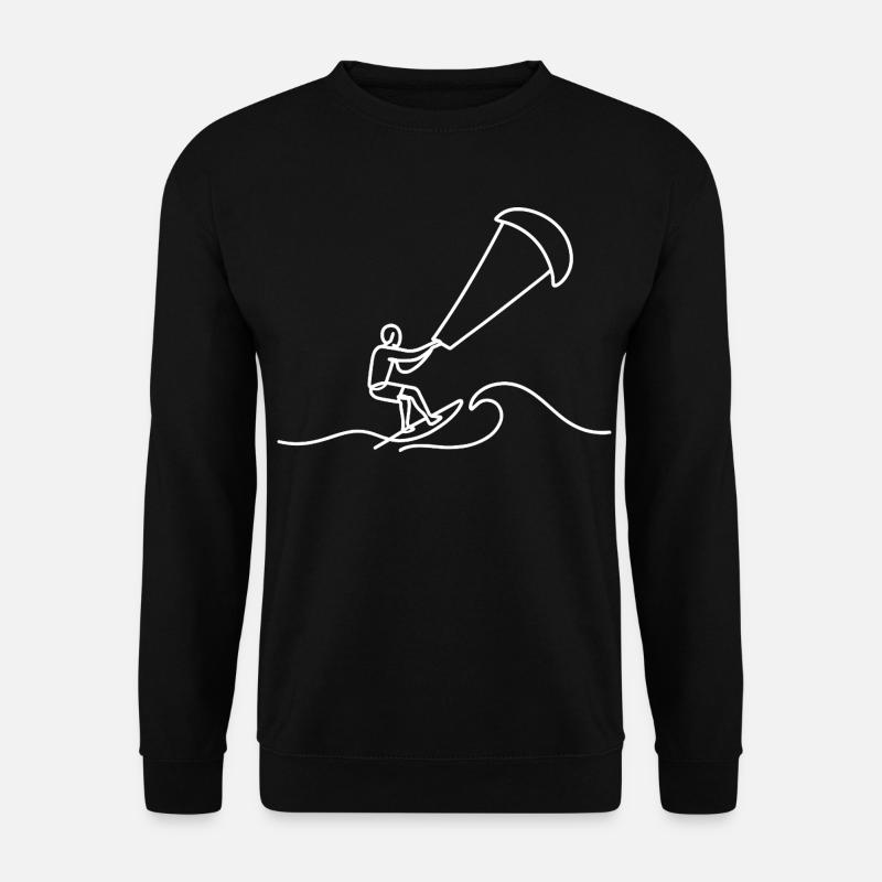 Kitesurfer Skizze – minimalistisches Wellenmotiv - Unisex Pullover - Schwarz
