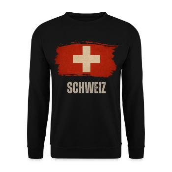 Flagge der Schweiz, ich liebe die Schweiz - Unisex Pullover - Schwarz - Vorne - Alina (178cm) & Michal (187cm)