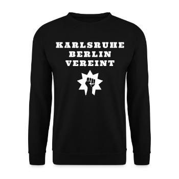 Karlsruhe und Berlin Freundschaft - Unisex Pullover - Schwarz - Vorne - Alina (178cm) & Michal (187cm)