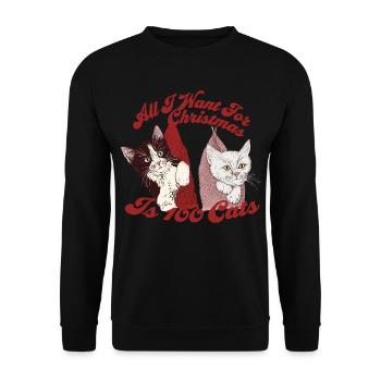 TOUT CE QUE JE VEUX POUR NOËL, C’EST 100 CHATS - Sweat-shirt Unisexe - noir - Devant - Alina (178cm) & Michal (187cm)