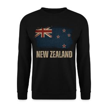 Grunge Neuseeland Flagge - Unisex Pullover - Schwarz - Vorne - Alina (178cm) & Michal (187cm)