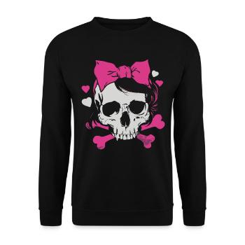 Pink Skull with Braids and Bows - Unisex Sweatshirt - black - Front - Alina (178cm) & Michal (187cm)