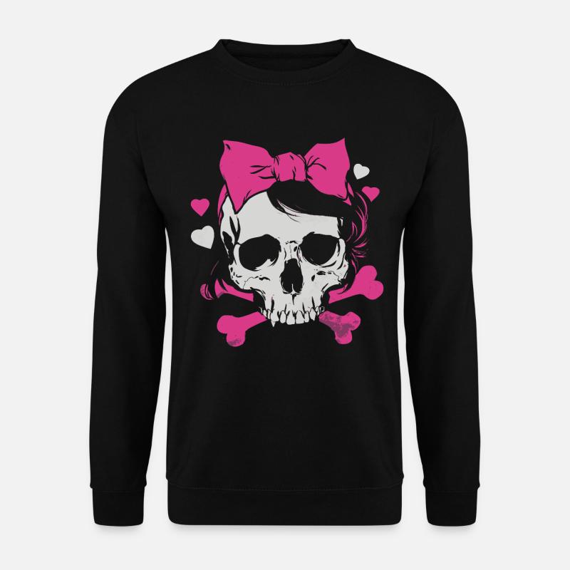 Pink Skull with Braids and Bows - Unisex Sweatshirt - black