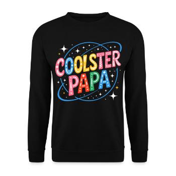 Coolster Papa Kosmischer Retro-Style - Unisex Pullover - Schwarz - Vorne - Alina (178cm) & Michal (187cm)