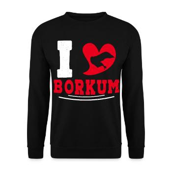 Borkumer Insel I LOVE BORKUM Lustiges - Unisex Pullover - Schwarz - Vorne - Alina (178cm) & Michal (187cm)