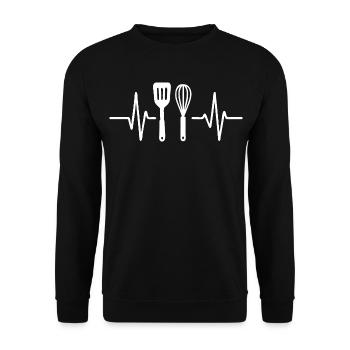 Heartbeat Kitchen Fork Design - Unisex Sweatshirt - black - Front - Alina (178cm) & Michal (187cm)