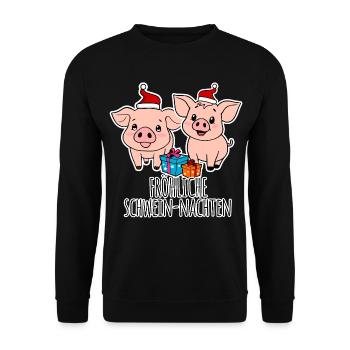 Pig Christmas, Happy Pig Nights! - Unisex Sweatshirt - black - Front - Alina (178cm) & Michal (187cm)