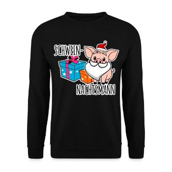 Fröhliche Schweinnachten mit dem Schweinnachtsmann - Unisex Pullover - Schwarz - Vorne - Alina (178cm) & Michal (187cm)