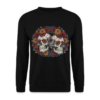 Tête de mort mexicaine Dia de los Muertos Calavera - Sweat-shirt Unisexe - noir - Devant - Alina (178cm) & Michal (187cm)