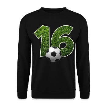 NR. 16 NUMMER 16 FUßBALL 16. GEBURTSTAG - Unisex Pullover - Schwarz - Vorne - Alina (178cm) & Michal (187cm)