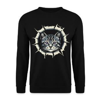 Chat déchiré tissu - Cadeau gothique mignon - Sweat-shirt Unisexe - noir - Devant - Alina (178cm) & Michal (187cm)