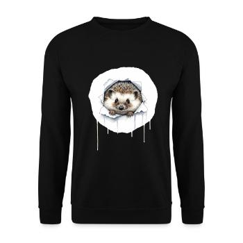 Süßer Igel Guckt aus Riss  - Unisex Pullover - Schwarz - Vorne - Alina (178cm) & Michal (187cm)