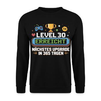 Level 30 Erreicht – Nächstes Upgrade in 365 Tagen - Unisex Pullover - Schwarz - Vorne - Alina (178cm) & Michal (187cm)