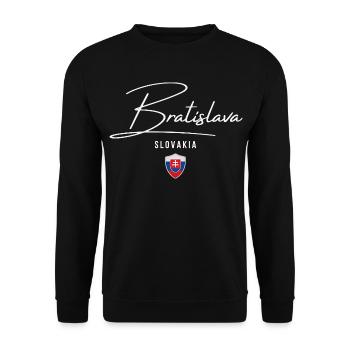 Bratislava, Slowakei, minimalistisches, elegantes Design - Unisex Pullover - Schwarz - Vorne - Alina (178cm) & Michal (187cm)