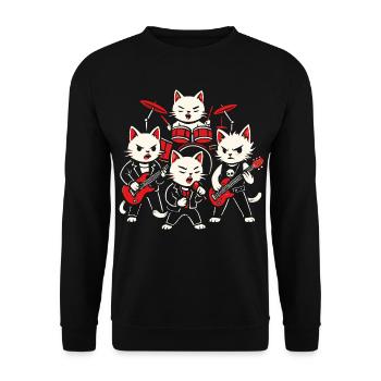 Rockband Katzen Schlagzeug spielen Gitarren Musik Grafik - Unisex Pullover - Schwarz - Vorne - Alina (178cm) & Michal (187cm)