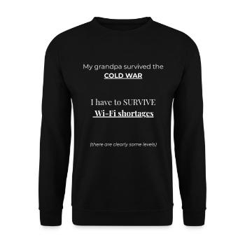 Funny Sarcastic Wi-Fi Shortage T-Shirt - Unisex Sweatshirt - black - Front - Alina (178cm) & Michal (187cm)