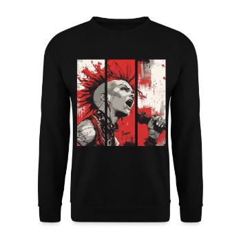 Punk Rebellion – Singer with mohawk - Unisex Sweatshirt - black - Front - Alina (178cm) & Michal (187cm)