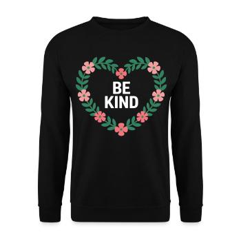 Be Kind Blütenherz Motiv - Unisex Pullover - Schwarz - Vorne - Alina (178cm) & Michal (187cm)