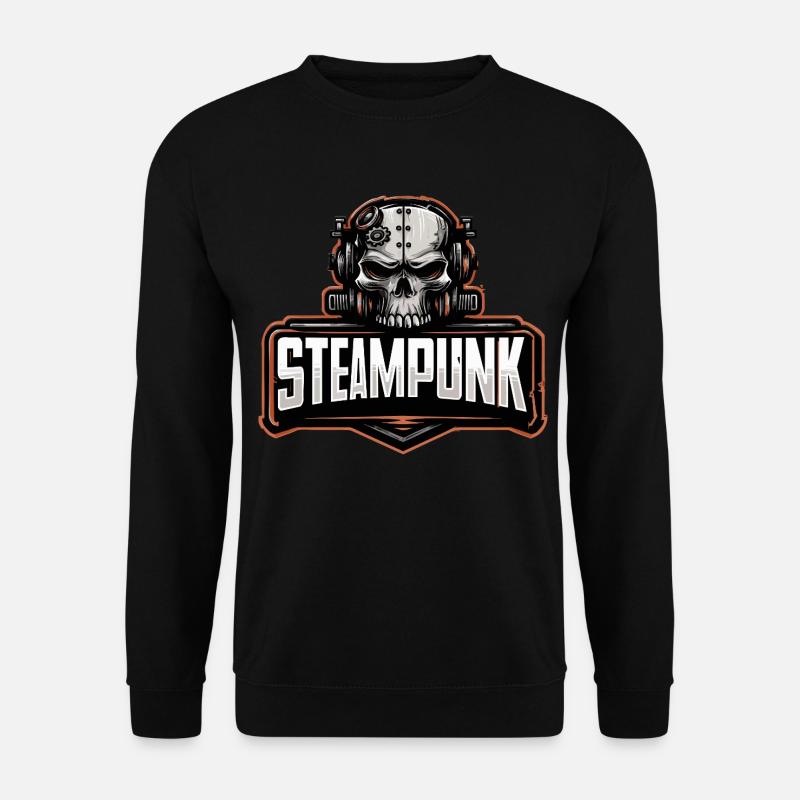 Steampunk Schädel – Mechanisches Retro Motiv - Unisex Pullover - Schwarz