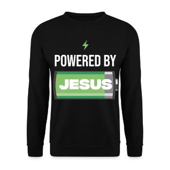 Power by Jesus Batterie-Illustration - Unisex Pullover - Schwarz - Vorne - Alina (178cm) & Michal (187cm)