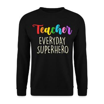Lehrer Alltagssuperheld Design - Unisex Pullover - Schwarz - Vorne - Alina (178cm) & Michal (187cm)