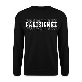 Parisienne in weißer Schrift - Unisex Pullover - Schwarz - Vorne - Alina (178cm) & Michal (187cm)