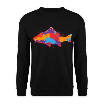 Bunter Karpfen Angeln Karpfenangler Fischen Angler - Unisex Pullover - Schwarz - Vorne - Alina (178cm) & Michal (187cm)