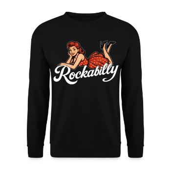 Rockabilly Pin-Up Woman 50s Reclining Petticoat Red - Unisex Sweatshirt - black - Front - Alina (178cm) & Michal (187cm)