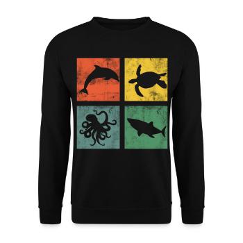 Meerestiere Ozean Delfin Schildkröte Oktopus - Unisex Pullover - Schwarz - Vorne - Alina (178cm) & Michal (187cm)