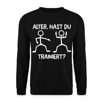 Strichmännchen HAST DU TRAINIERT Lustiges - Unisex Pullover - Schwarz - Vorne - Alina (178cm) & Michal (187cm)