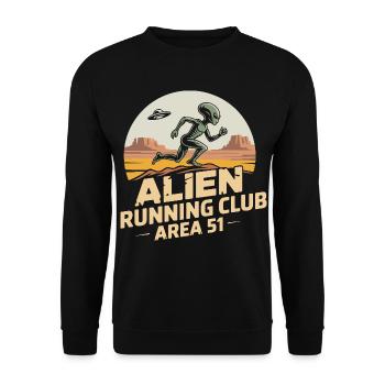 Lustige Area 51 Alien UFO Laufläufer - Unisex Pullover - Schwarz - Vorne - Alina (178cm) & Michal (187cm)