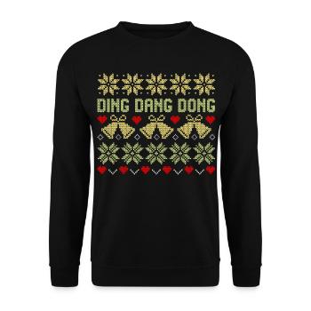 Ugly Christmas Sweater Pattern Snowflake Bell - Unisex Sweatshirt - black - Front - Alina (178cm) & Michal (187cm)