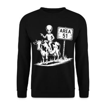 Lustige Area 51 Alien UFO Reitkuh - Unisex Pullover - Schwarz - Vorne - Alina (178cm) & Michal (187cm)
