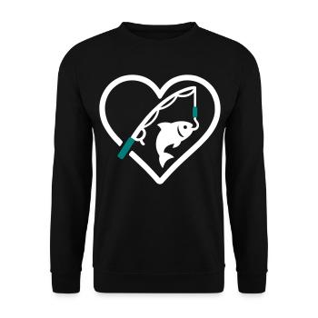 Angelherz Fischrute Natur Geschenk - Unisex Pullover - Schwarz - Vorne - Alina (178cm) & Michal (187cm)