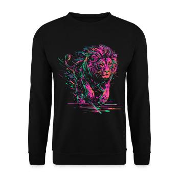 Lion courant Tête de Lion Coloré Prédateur Animal Sauvage - Sweat-shirt Unisexe - noir - Devant - Alina (178cm) & Michal (187cm)
