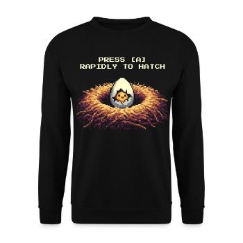 Press A to hatch | Gamer Chicken Joke - Unisex Sweatshirt - black - Front - Alina (178cm) & Michal (187cm)