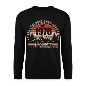 Rétro Décembre 1976 - Cadeau 49 Ans - Sweat-shirt Unisexe - noir - Devant - Alina (178cm) & Michal (187cm)