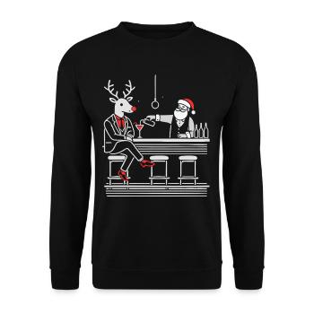 Père Noël barman et renne drôle chemise de Noël - Sweat-shirt Unisexe - noir - Devant - Alina (178cm) & Michal (187cm)