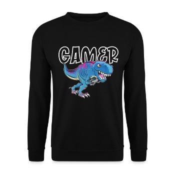 Gamer Gaming T_Rex - Unisex Pullover - Schwarz - Vorne - Alina (178cm) & Michal (187cm)