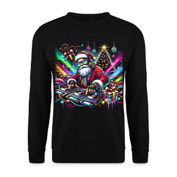 Neon Santa DJ Weihnachtspuls - Unisex Pullover - Schwarz - Vorne - Alina (178cm) & Michal (187cm)