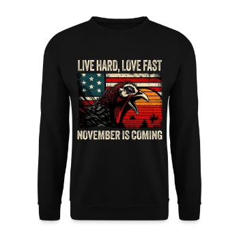 Thanksgiving Turkey Live Hard Love Fast Shirt - Unisex Sweatshirt - black - Front - Alina (178cm) & Michal (187cm)