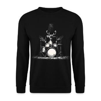 Rentier Schlagzeug Drummer Musik Rock Hirsch - Unisex Pullover - Schwarz - Vorne - Alina (178cm) & Michal (187cm)