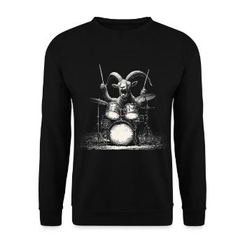 Steinbock spielt Schlagzeug Geschenk für Musiker - Unisex Pullover - Schwarz - Vorne - Alina (178cm) & Michal (187cm)