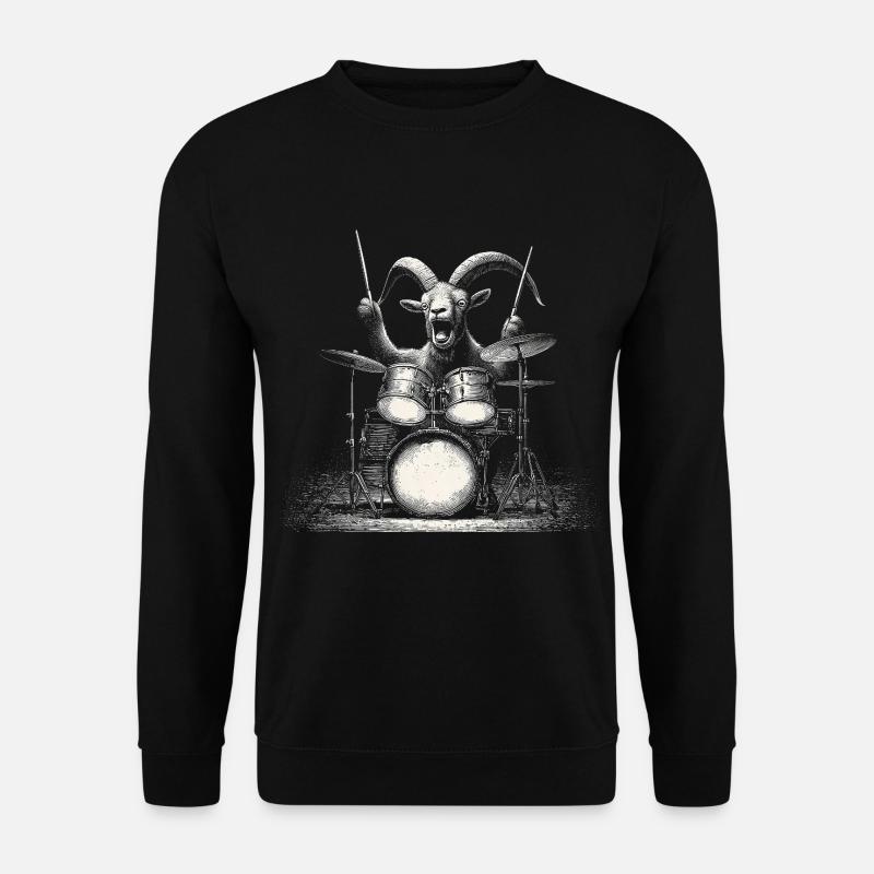 Steinbock spielt Schlagzeug Geschenk für Musiker - Unisex Pullover - Schwarz