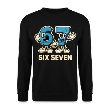 Sechs Sieben Meme Lustig 6 7 Geschenkidee - Unisex Pullover - Schwarz - Vorne - Alina (178cm) & Michal (187cm)
