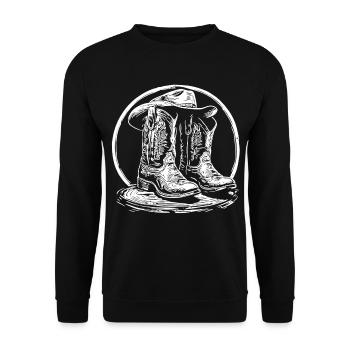 Western Boots silhouette in a circle - Unisex Sweatshirt - black - Front - Alina (178cm) & Michal (187cm)