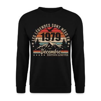 Rétro Décembre 1979 - Cadeau 46 Ans - Sweat-shirt Unisexe - noir - Devant - Alina (178cm) & Michal (187cm)