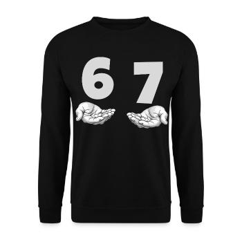 Lustiges 67 Meme Hände Gen Alpha Humor - Unisex Pullover - Schwarz - Vorne - Alina (178cm) & Michal (187cm)
