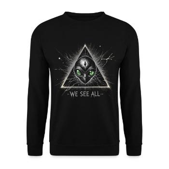 Alien Dreieck Wir sehen alle Kosmisches Symbol T-Shirt - Unisex Pullover - Schwarz - Vorne - Alina (178cm) & Michal (187cm)