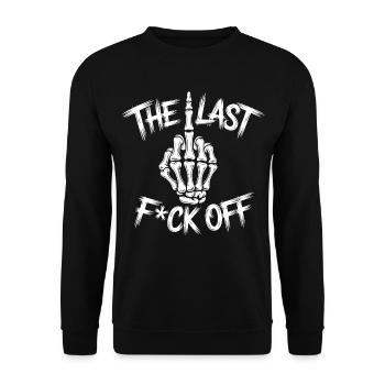 The Last F*ck Off – Skelett-Mittelfinger Design - Unisex Pullover - Schwarz - Vorne - Alina (178cm) & Michal (187cm)